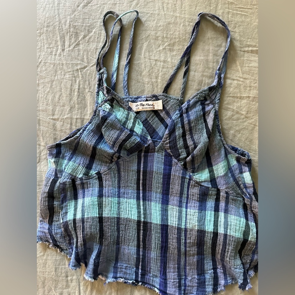 Free People Blue Plaid Tank